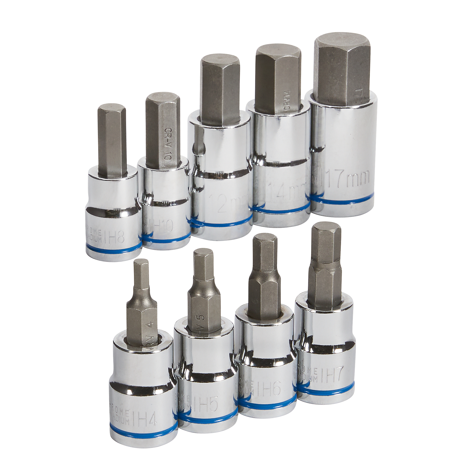 Ironton Metric Hex Socket Set, 9-Pc., 3/8in. & 1/2in. Drives, Chrome Finish